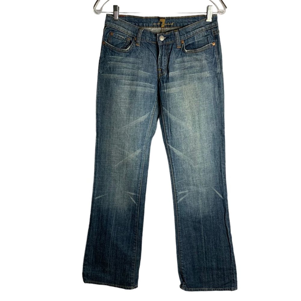 7 Seven for all Mankind Bootcut Jeans 27 Med Wash Denim Low Rise Pockets Stretch